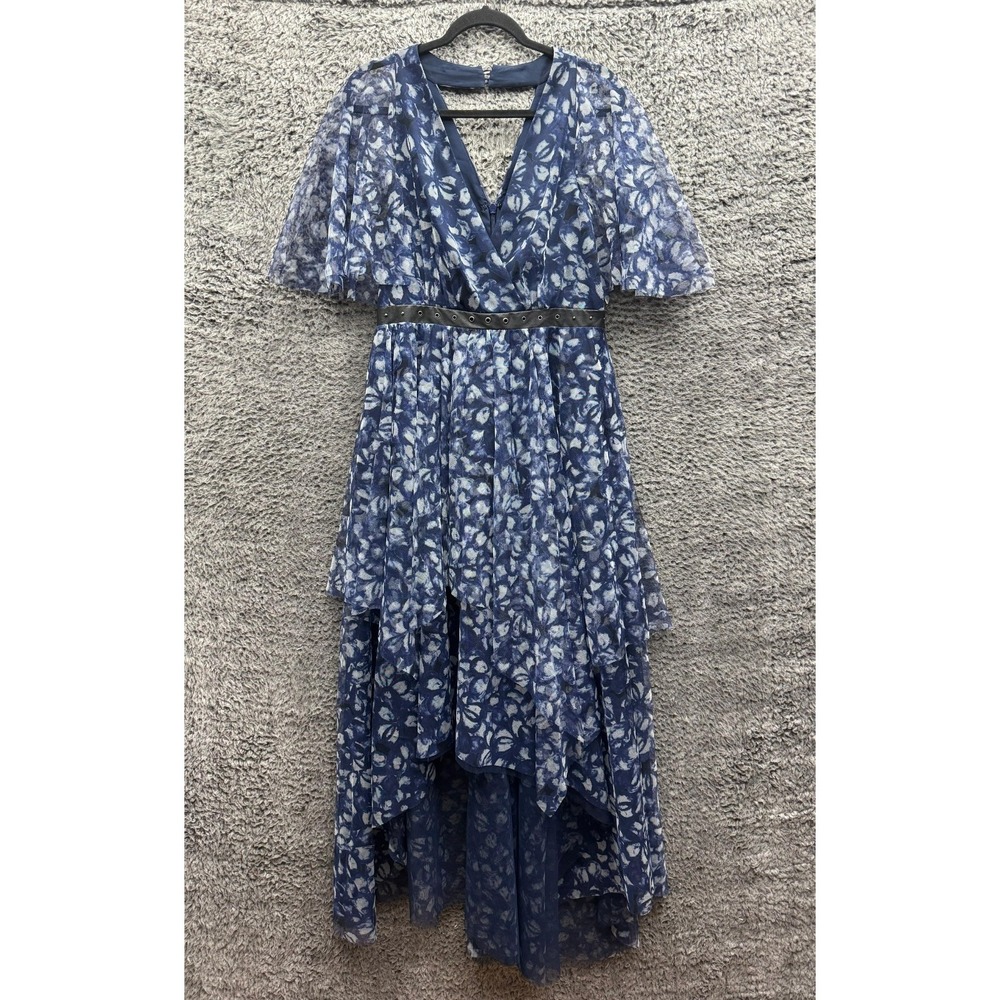 BCBGMAXAZRIA Kaleidoscope Jewels Floral Wrap‎ Midi Dress Blue Womens Size 10